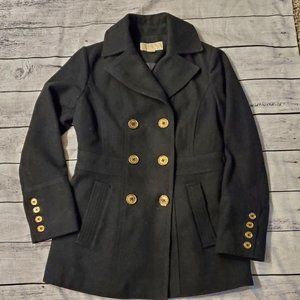 Michael Kors Double Breasted Women's Size 4 Wool PeaCoat Gold Buttons Pockets